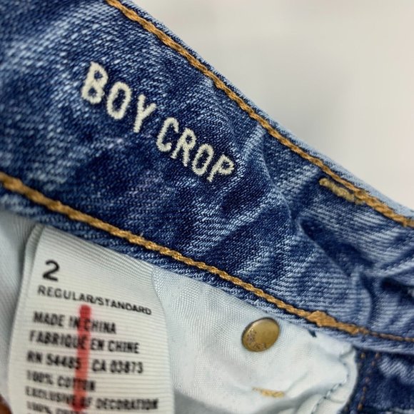 American Eagle Jeans Boy Crop Button Fly Blue Distressed Denim - Picture 4 of 12